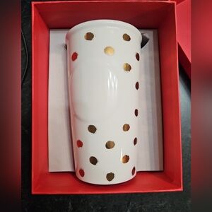 STARBUCKS Dot Collection 2014 Coffee Travel Tumbler & Lid Mug Golden Polka Dot